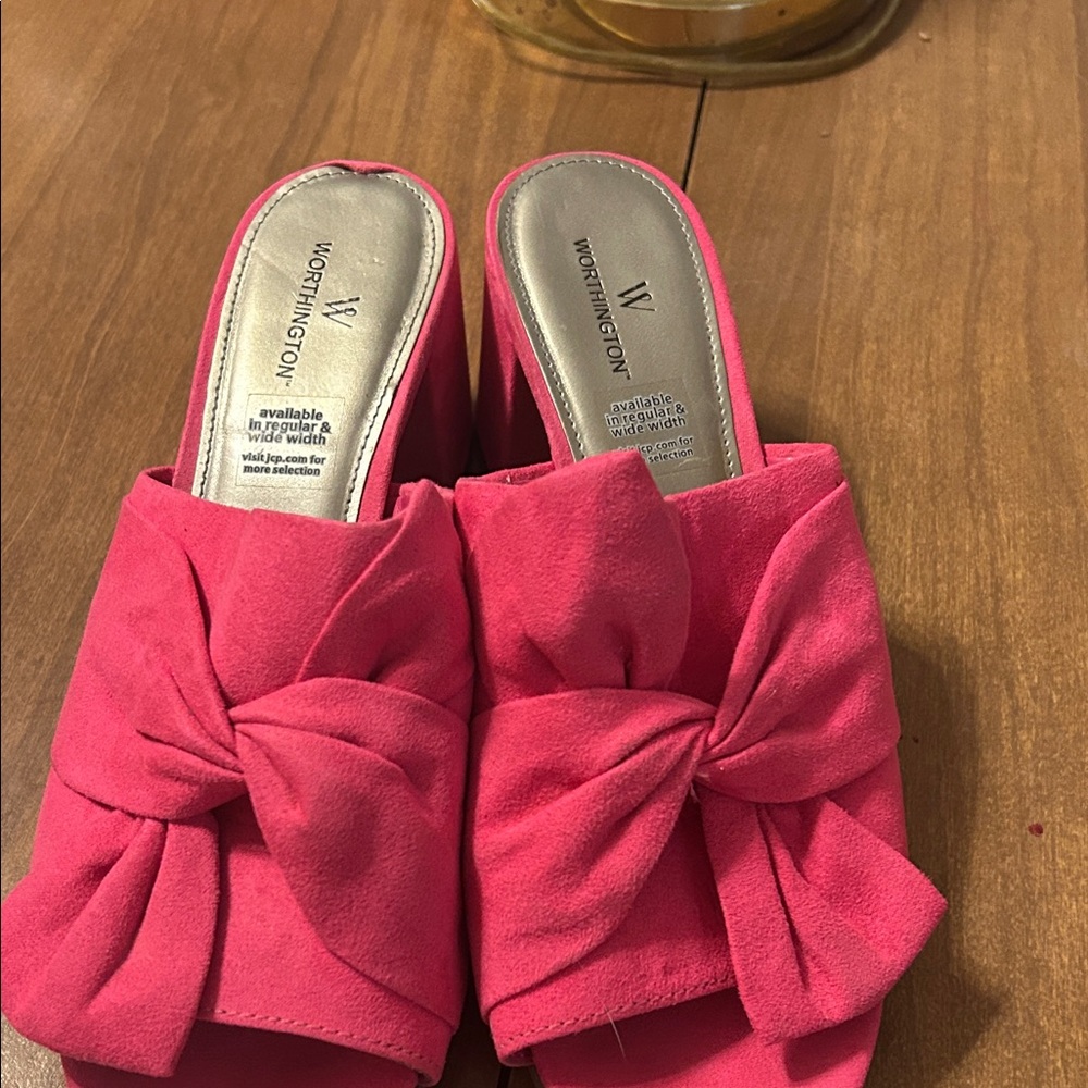 Worthington Hot Pink Bow Mule Slides